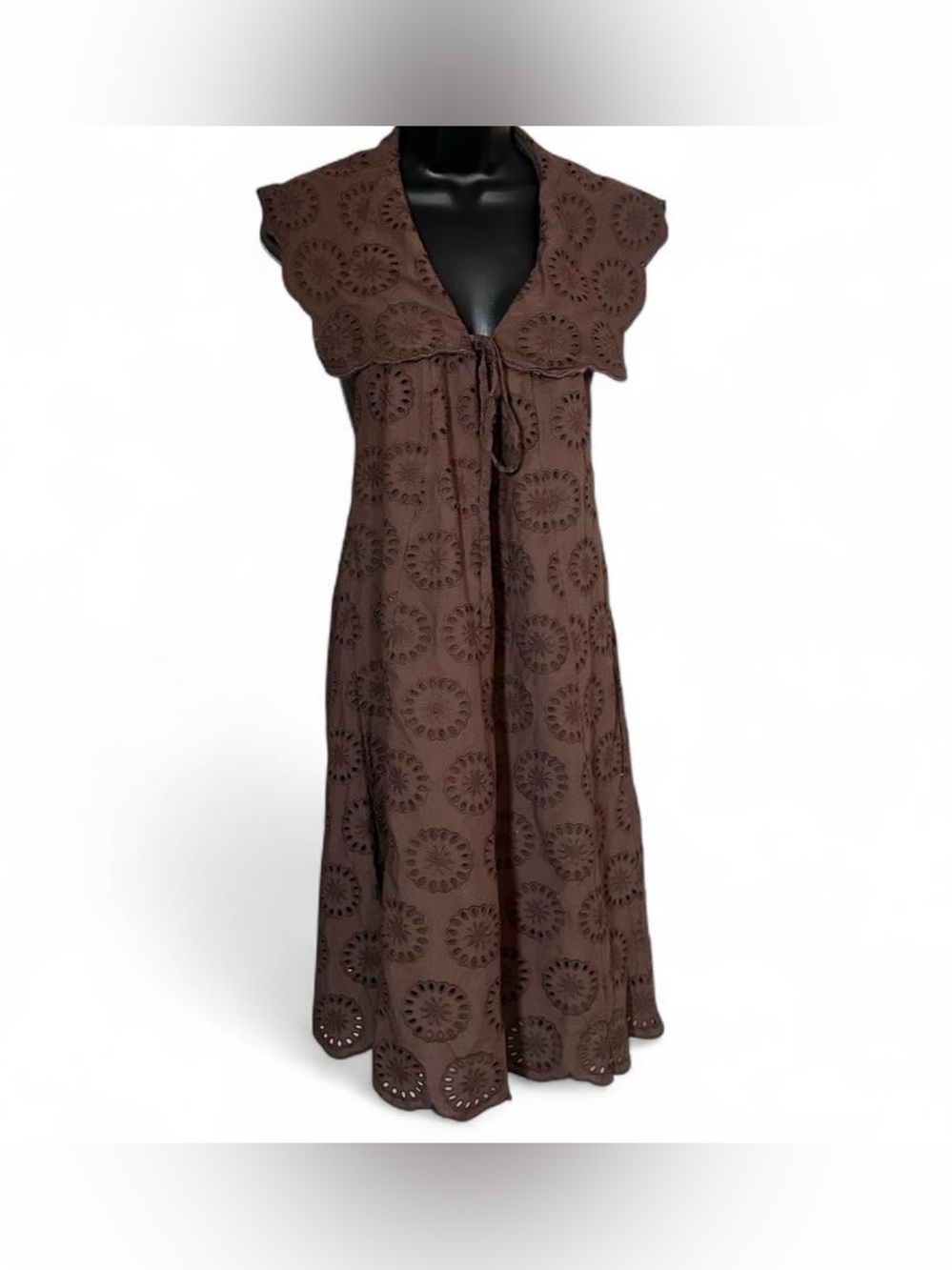 NWT Free People Chocolate Brown Eyelet Mini Dress MSRP$168